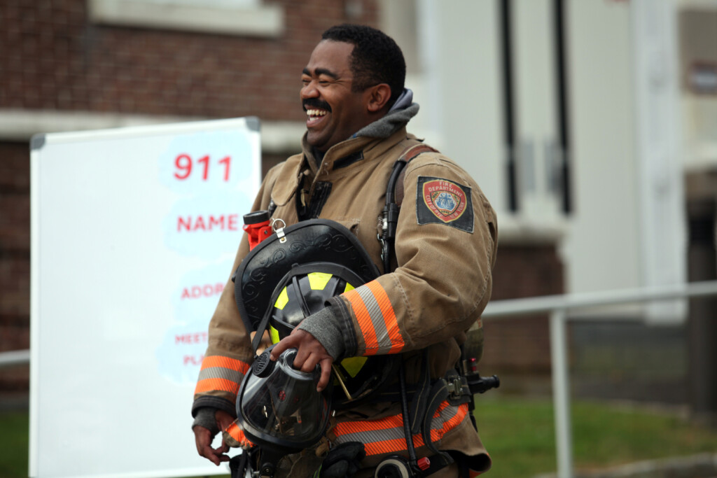 (PHOTO: Rye FD held and open house on Sunday, October 6, 2024 during fire prevention week. Firefighter Andre Wolfe in his gear. Contributed.)