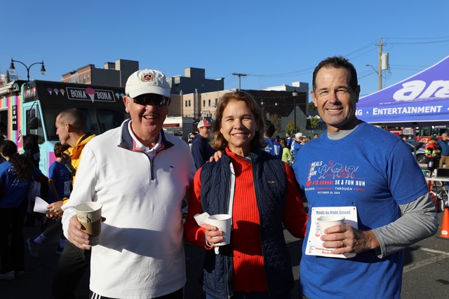 (PHOTO: The 4th Annual MOMS 5k and Family Fun Run took place in Port Chester on Sunday, October 20, 2024. Jim Buckley with Julia Dailey and Mike Dailey, a MOMS Executive Board Member and Fun Run participant.)