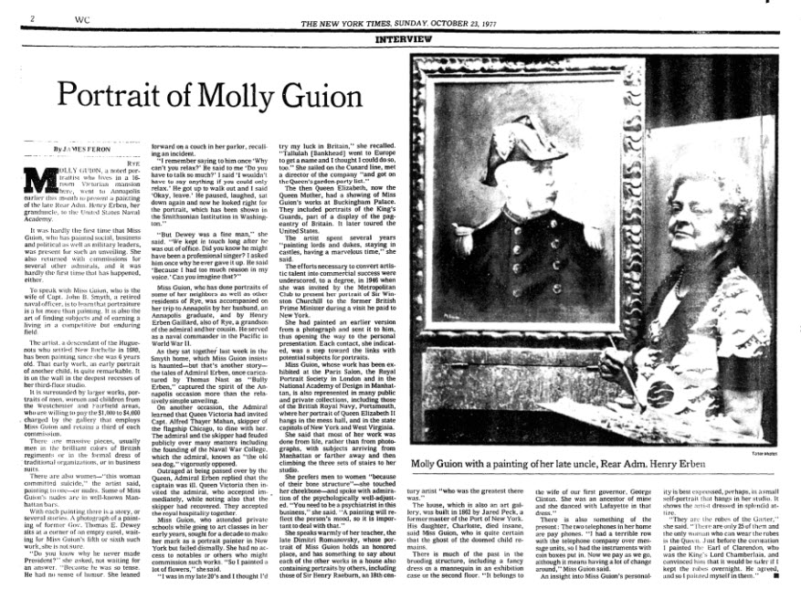 (PHOTO: An profile of Molly Guion in The New York Times on October 23, 1977.)