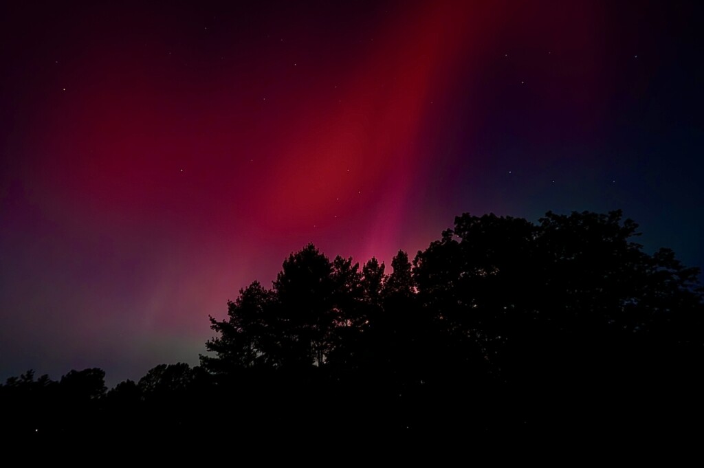 (PHOTO: A geomagnetic storm delivered auroras in the sky above Rye, New York on October 10, 2024.)