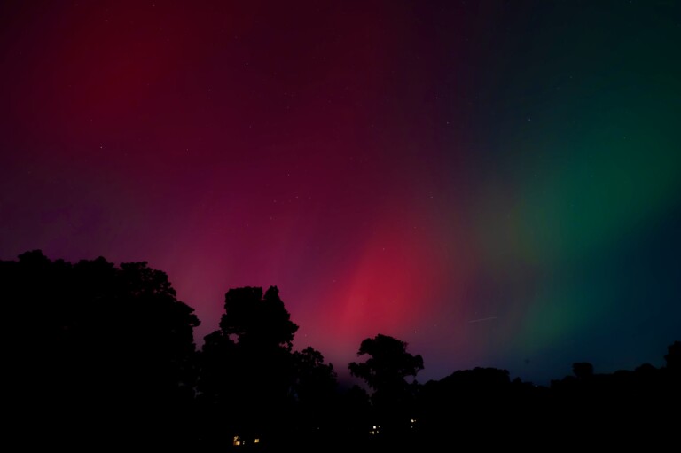 (PHOTO: A geomagnetic storm delivered auroras in the sky above Rye, New York on October 10, 2024.)