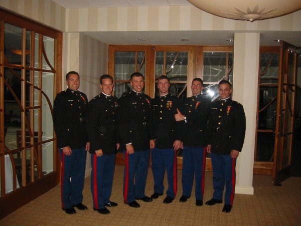 (PHOTO: US Marine Corps veteran and Bradford Avenue resident Tony Bancroft in 2003 with his squadron mates from VMFA-314 at the Marine Corps Birthday Ball.)