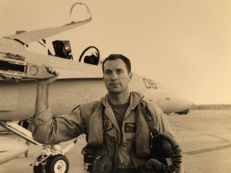 (PHOTO: US Marine Corps veteran and Bradford Avenue resident Tony Bancroft in 2006 at Marine Corps Air Station Miramar flight line in San Diego, California.)