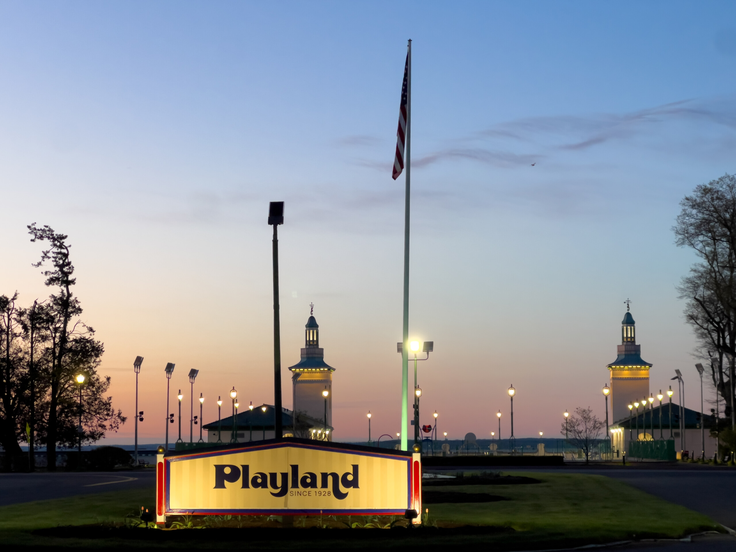 (PHOTO: Entrance to Playland and the Bath House. The park officially opened on May 26, 1928 and was designated a National Historic Landmark in 1987. By Stacey Massey, author of Fall in Love with Rye.)