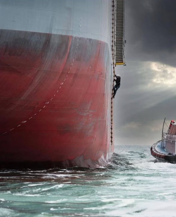 (PHOTO: A pilot climbing up a ship - this is how a pilot embarks a vessel. Contributed.)