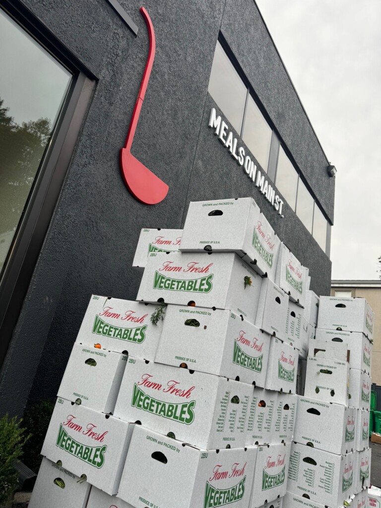 (PHOTO: Fresh vegetables sourced from local farms outside the Meals on Main Street headquarters in Port Chester. Contributed.)