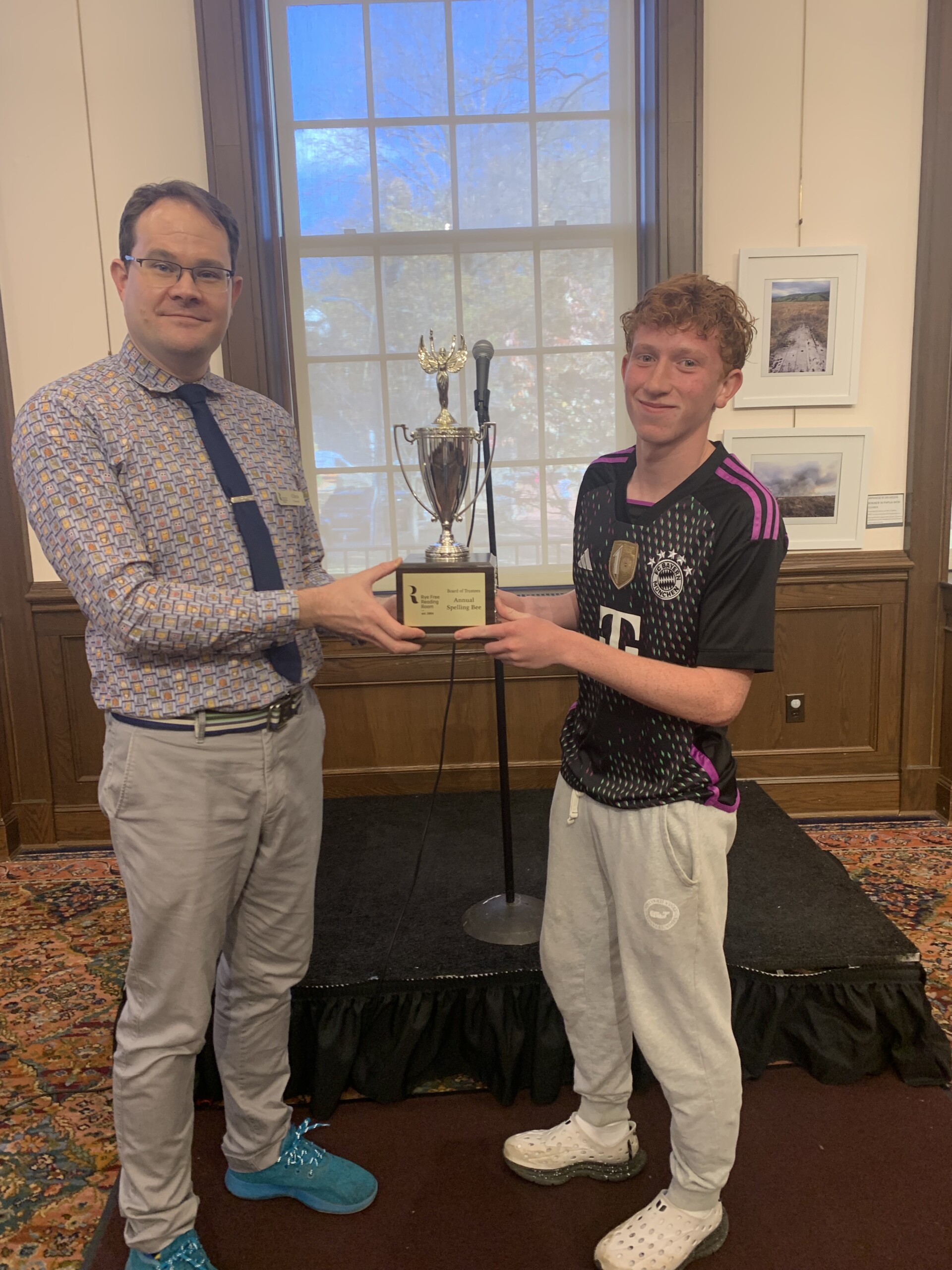 (PHOTO: The Rye Free Reading Room Seventh Annual Spelling Bee High School winner was 10th grader Peter Wilmot. He won in the 12th round spelling the word "puzzling".)