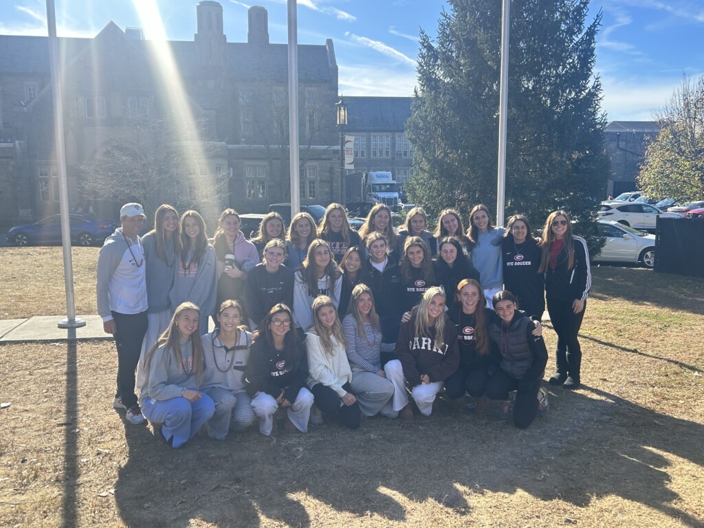 (PHOTO: Rye Girls Varsity Soccer got a proper send off on Friday, November 15, 2024 from the Rye High School campus as they head to the NY State Class A final four looking for a 2023 repeat.)