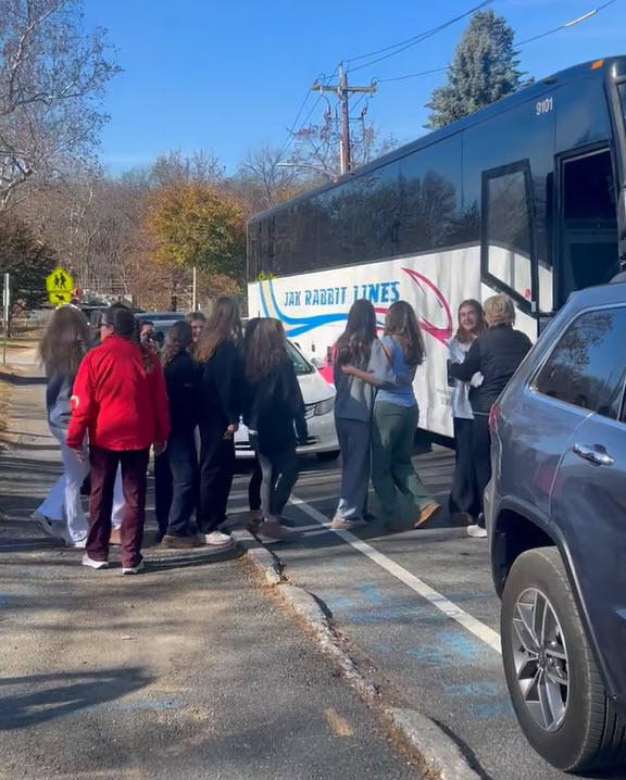 (PHOTO: Rye Girls Varsity Soccer got a proper send off on Friday, November 15, 2024 from the Rye High School campus as they head to the NY State Class A final four looking for a 2023 repeat.)