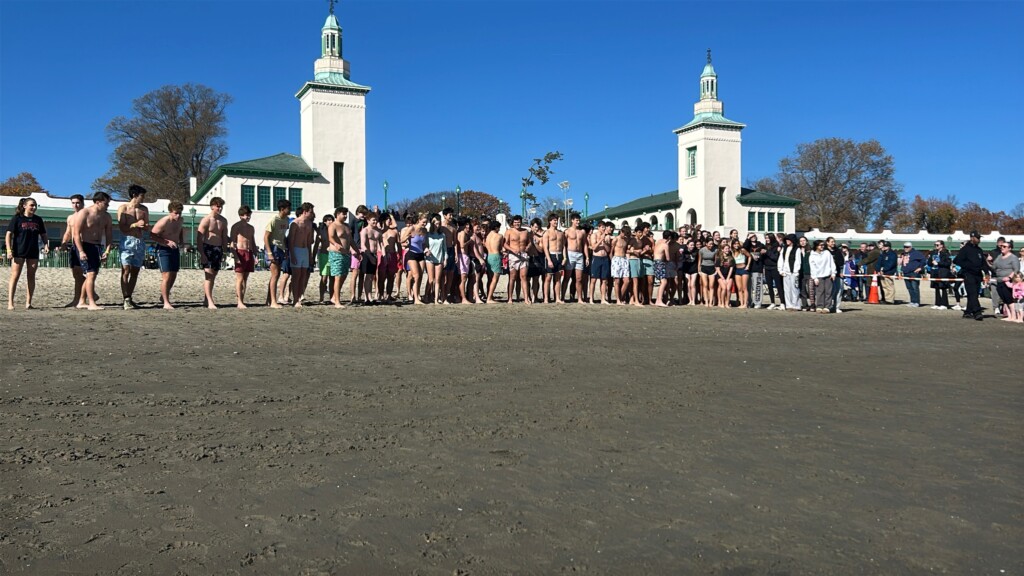 (PHOTO: A group from Rye High School was one of many taking 17th Annual Westchester Polar Plunge on Saturday, November 9, 2024 to raise funds and support Special Olympics New York (SONY) athletes.)