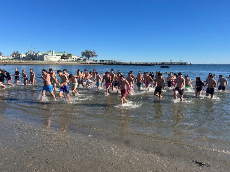 (PHOTO: A group from Rye High School was one of many taking 17th Annual Westchester Polar Plunge on Saturday, November 9, 2024 to raise funds and support Special Olympics New York (SONY) athletes.)