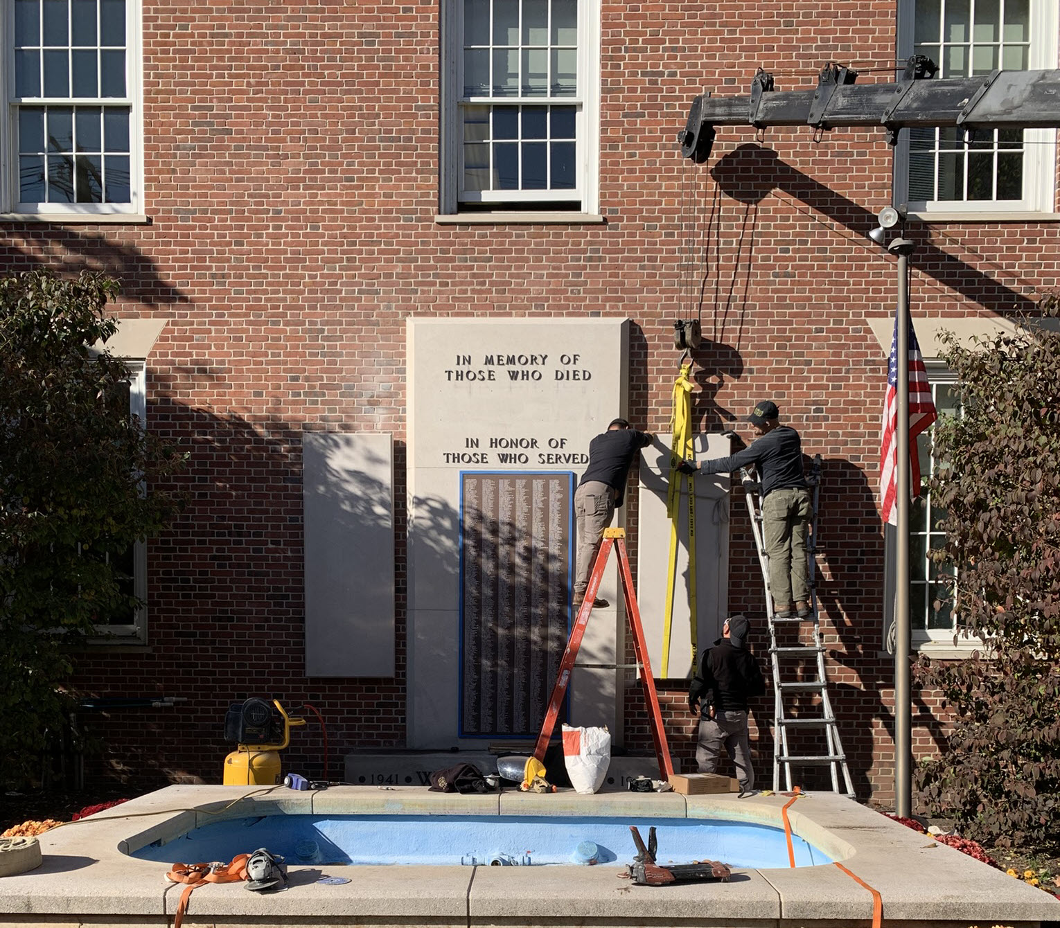 (PHOTO: The new and updated veteran memorial plaques were installed this past week and highlight 126 news names of Rye veterans. Veterans Day ceremonies start at 10:30am on Monday, November 11, 2024 at Rye City Hall.)