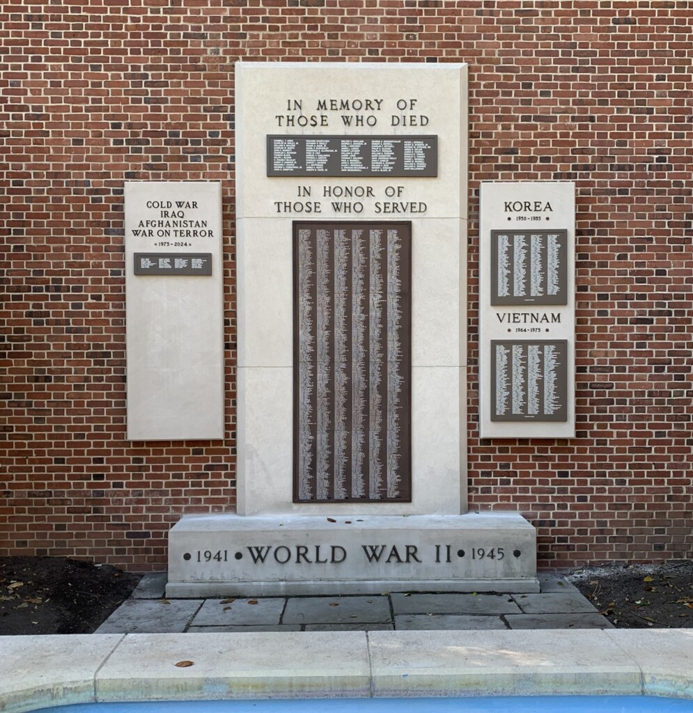 (PHOTO: The new and updated veteran memorial plaques were installed this past week and highlight 126 news names of Rye veterans. Veterans Day ceremonies start at 10:30am on Monday, November 11, 2024 at Rye City Hall.)