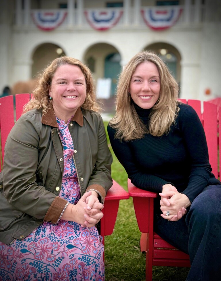 (PHOTO: The Friends of Rye Town Park Board President Diana Page, right, and Chief Gardening Officer Lucy Berkoff, in front of the Tower Building in Rye Town Park. Contributed.)