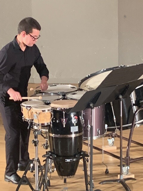 (PHOTO: Diego Zavaleta performing at Purchase College. The Apawamis Foundation has supported Zavaleta for six years: when pursuing his bachelor's degree with a concentration in percussion, and then as he pursued his master's degree. He is now working on a fellowship at SMU. The percussionist has performed at Carnegie Hall, among other venues. Contributed.)