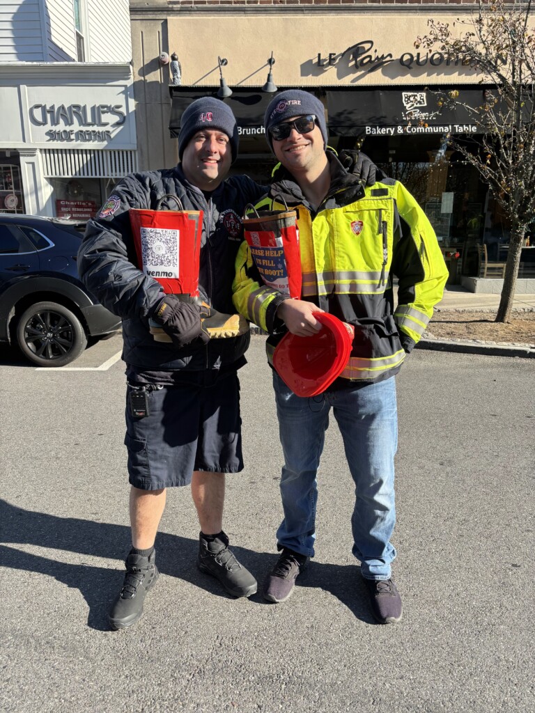 (PHOTO: Rye PD Local 2029 raised $8,472 during the union's annual boot drive on Saturday, December 7, 2024. Fire Fighters Ryan M. Iarocci and Ricky Colasacco on Purchase Street. Contributed: Local 2029.)