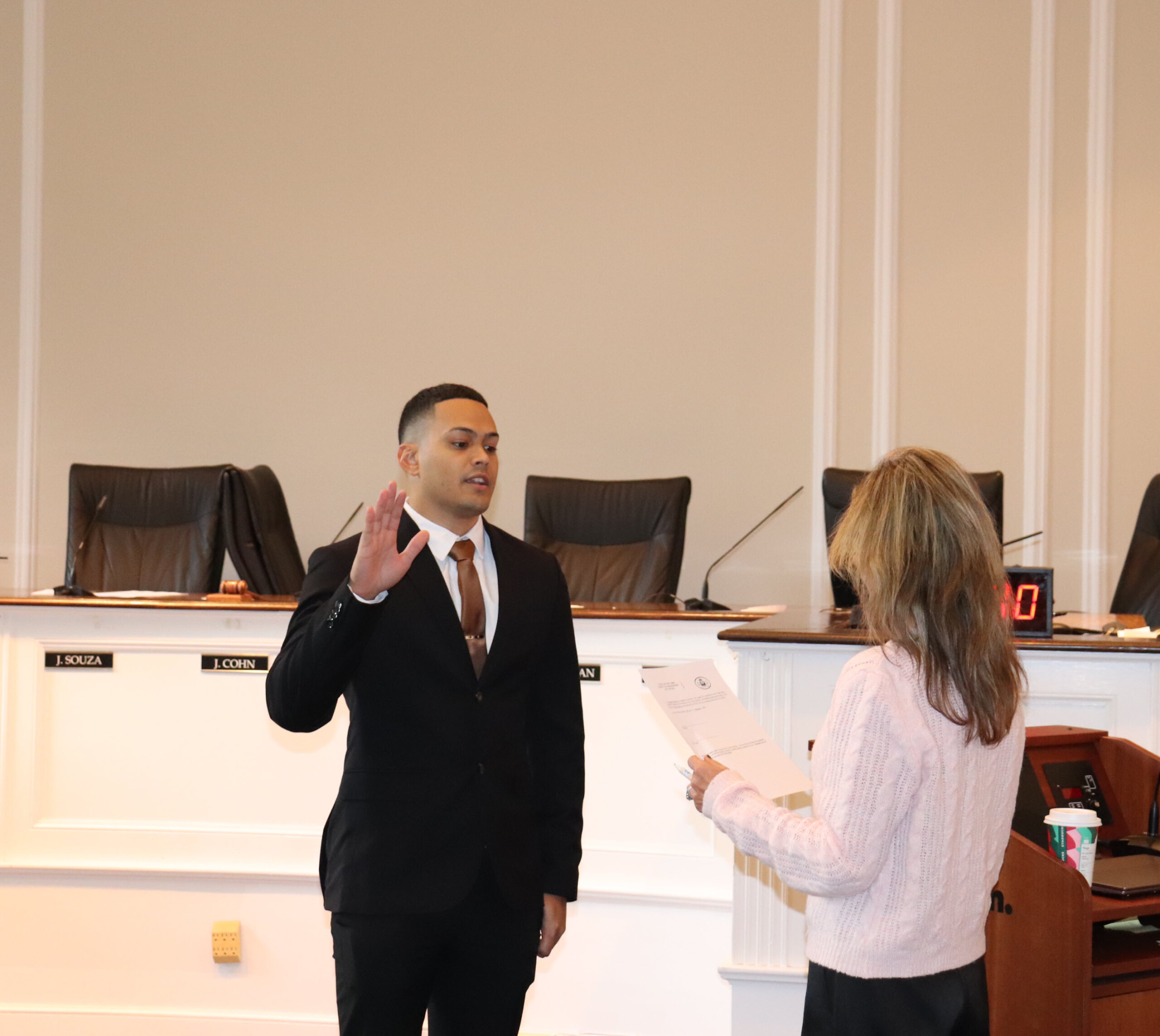 (PHOTO: On Monday morning, December 9, 2024 at Rye City Hall, Dangelo Morales was sworn as the newest officer at Rye Police Department. Contributed.)