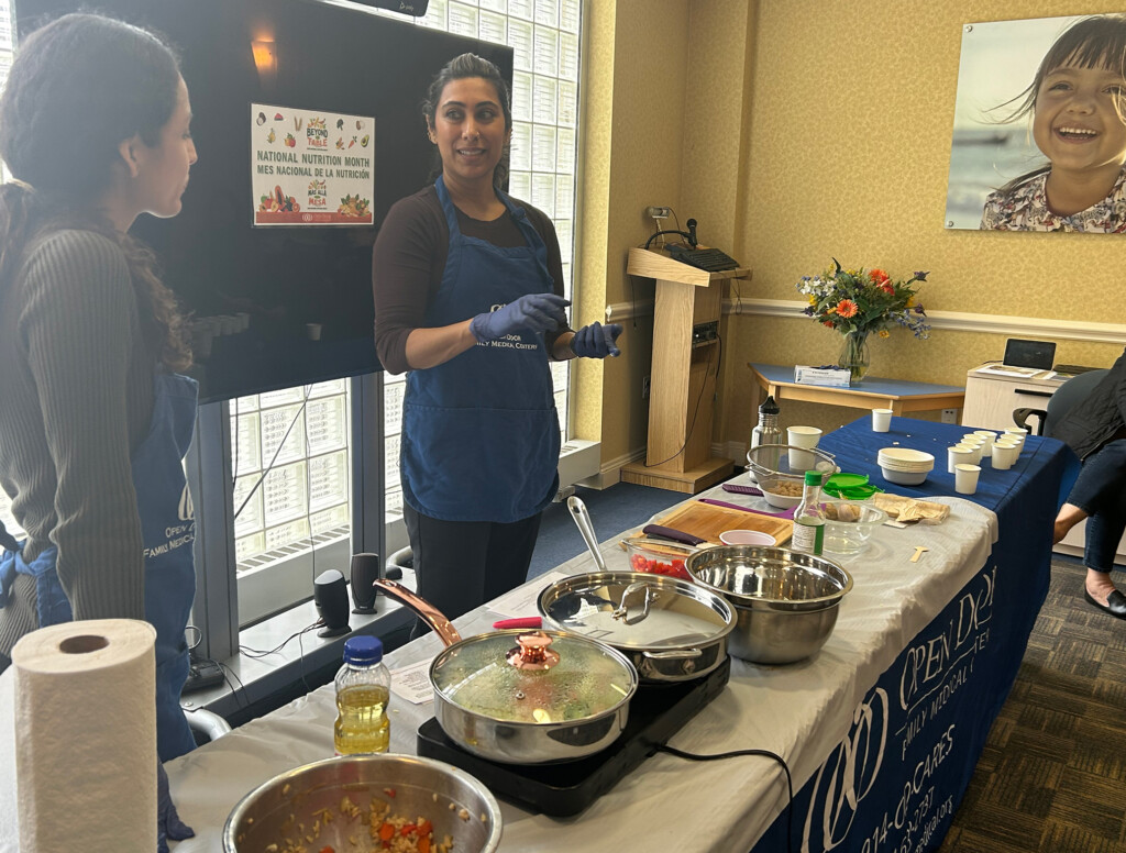 (PHOTO: Food cooking demonstration at Open Door Port Chester during National Nutrition Month, March 2024. Contributed.)