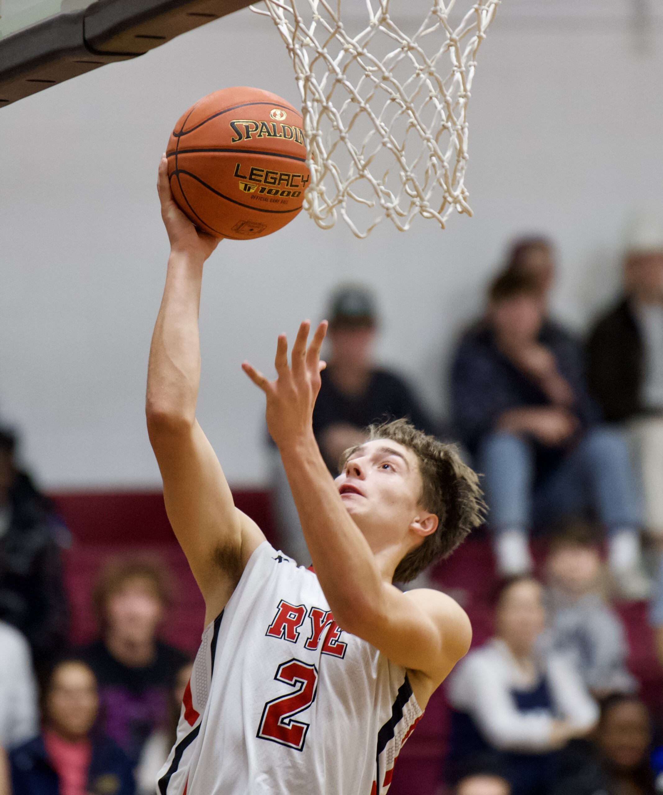 (PHOTO: Sophomore Guard Carson Miller of the 2024-2025 Rye Boys Varsity Basketball team. Contributed.)