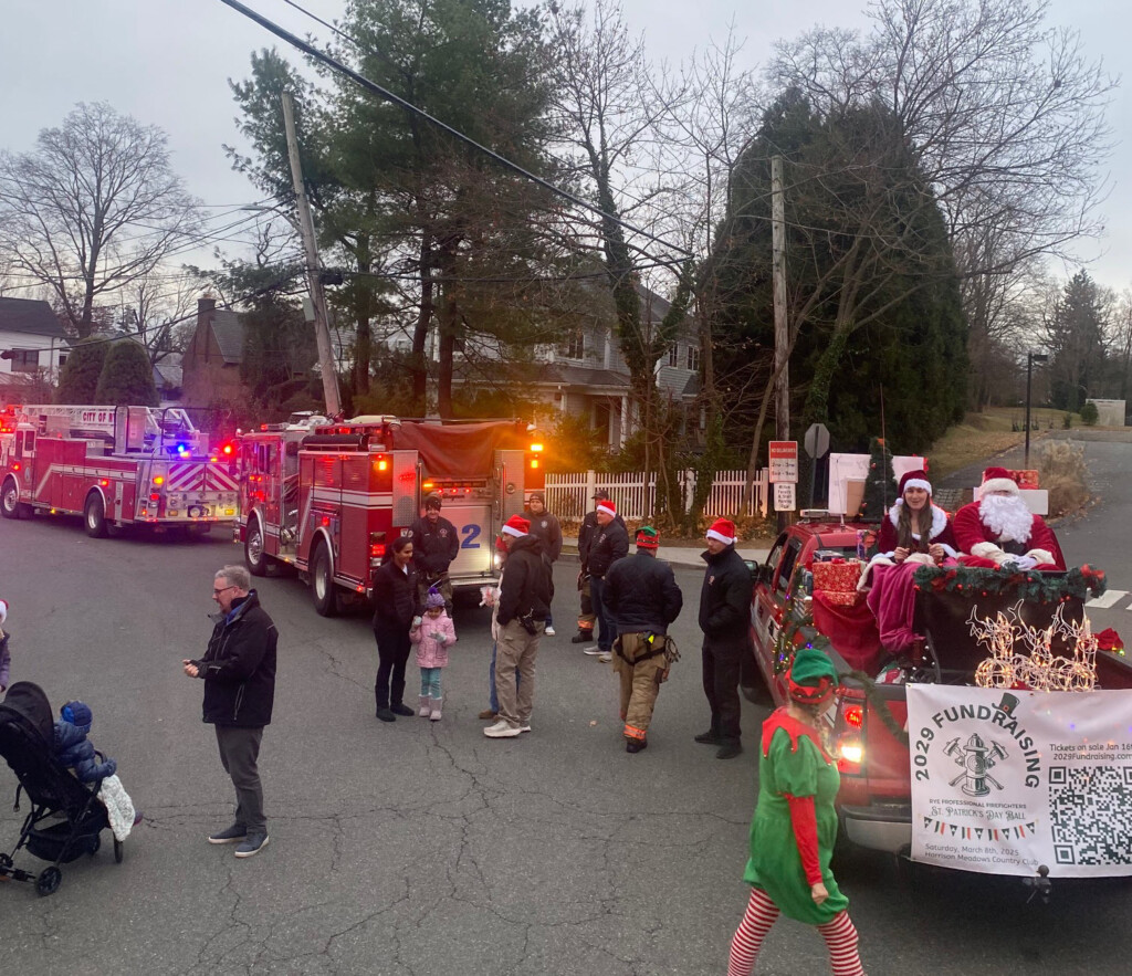 (PHOTO: The Rye FD's Local 2029 union made the rounds with Santa Claus on Sunday, December 15, 2024 as part of its annual Candy Cane Run. Credit: Local 2029.)