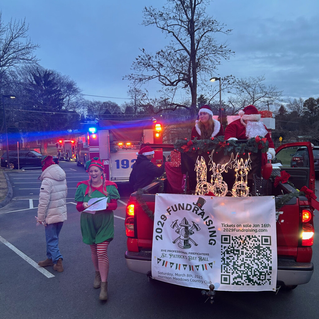 (PHOTO: The Rye FD's Local 2029 union made the rounds with Santa Claus on Sunday, December 15, 2024 as part of its annual Candy Cane Run. Credit: Local 2029.)