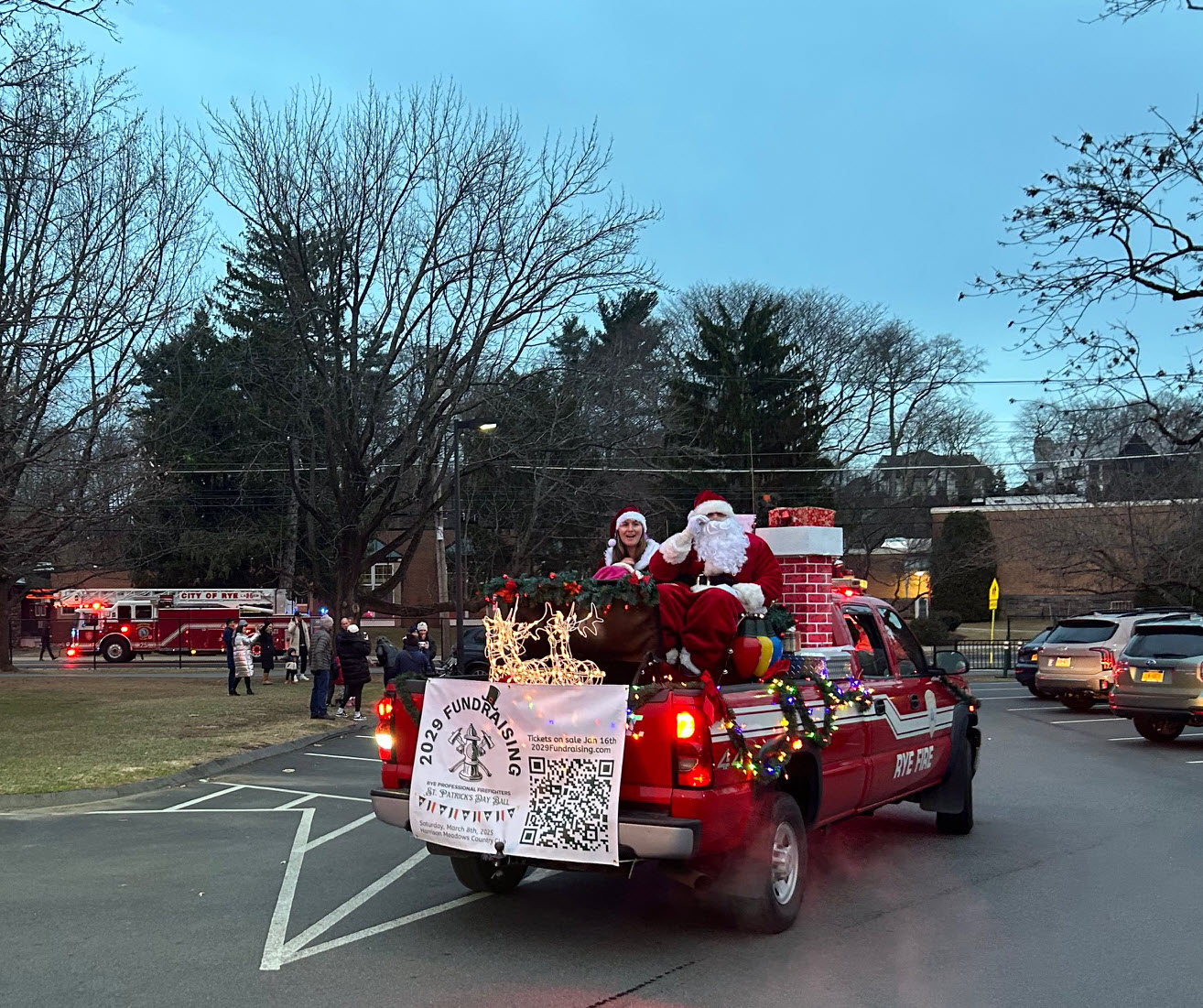 (PHOTO: The Rye FD's Local 2029 union made the rounds with Santa Claus on Sunday, December 15, 2024 as part of its annual Candy Cane Run. Credit: Local 2029.)