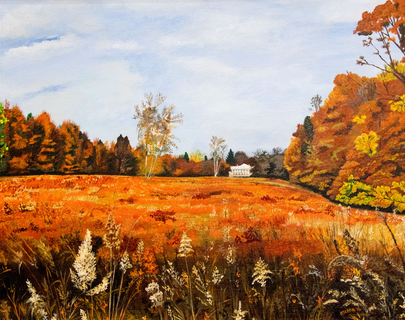 (PHOTO: Fall for Rye (acrylic on canvas), view of Jay Mansion from the meadow at Jay Heritage Center. By Meera Agarwal.)