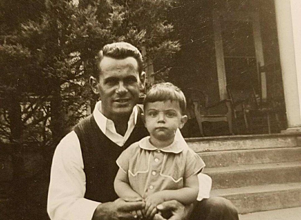 (PHOTO: At 219 Central Avenue in Rye: William Mainiero on the front steps of the home with his son Danny. William was the son of Donato and Carmella Mainiero. His parents left him the home in their will. Photo undated. Contributed.)