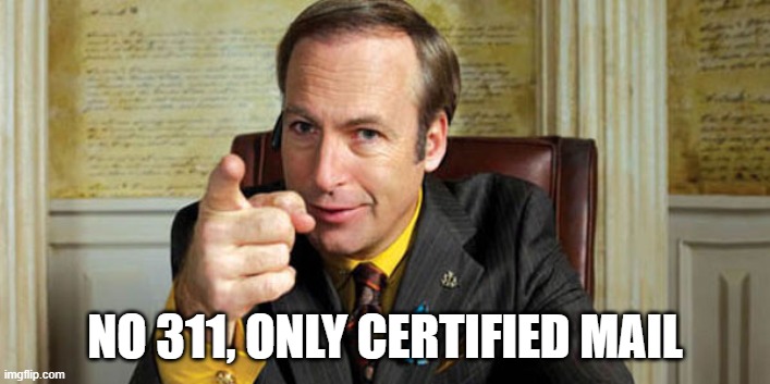 no 311 only certified mail - meme