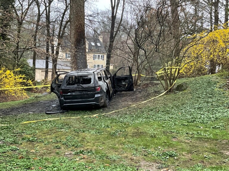 (PHOTO: There was an unexplained fire of this 2014 Dodge Durango on Lavender Lane in Rye early Sunday, April 6th, 2025. In a statement, Rye PD said the vehicle "has been towed to a secure police impound for further investigation". Source: Rye PD.)