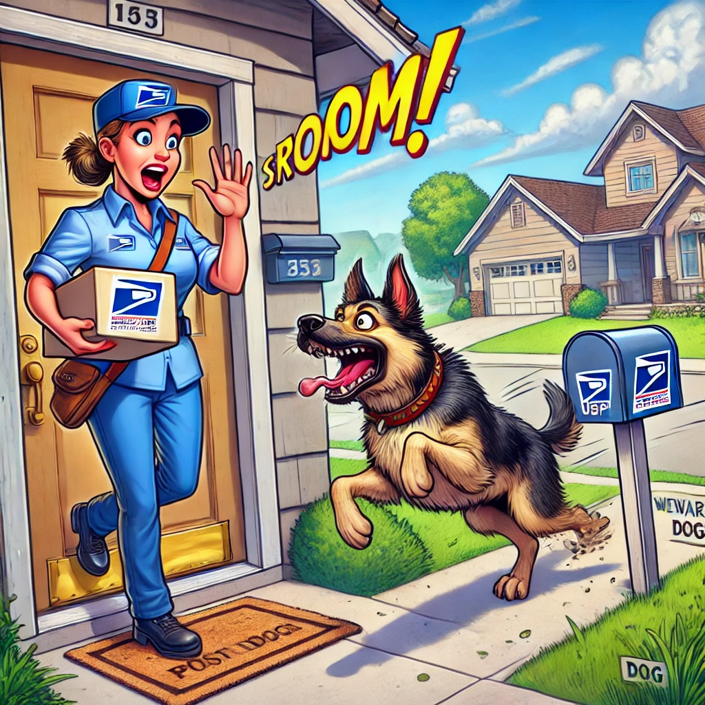 DALLE 2025-04-21 postal carrier and dog