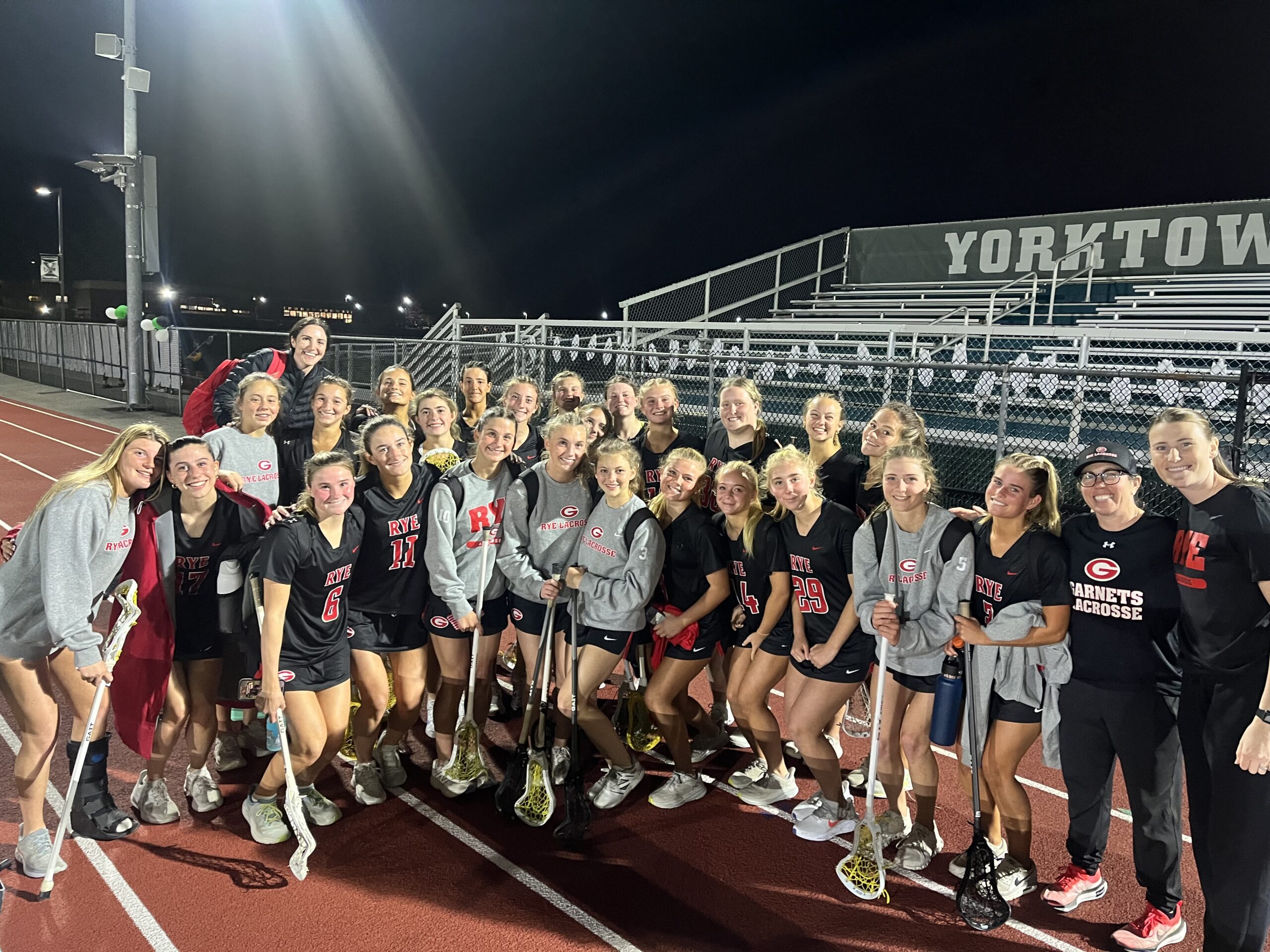 (PHOTO: The Rye Girls Lacrosse Team after their 12-9 win vs Yorktown on Wednesday, April 30. Contributed.)