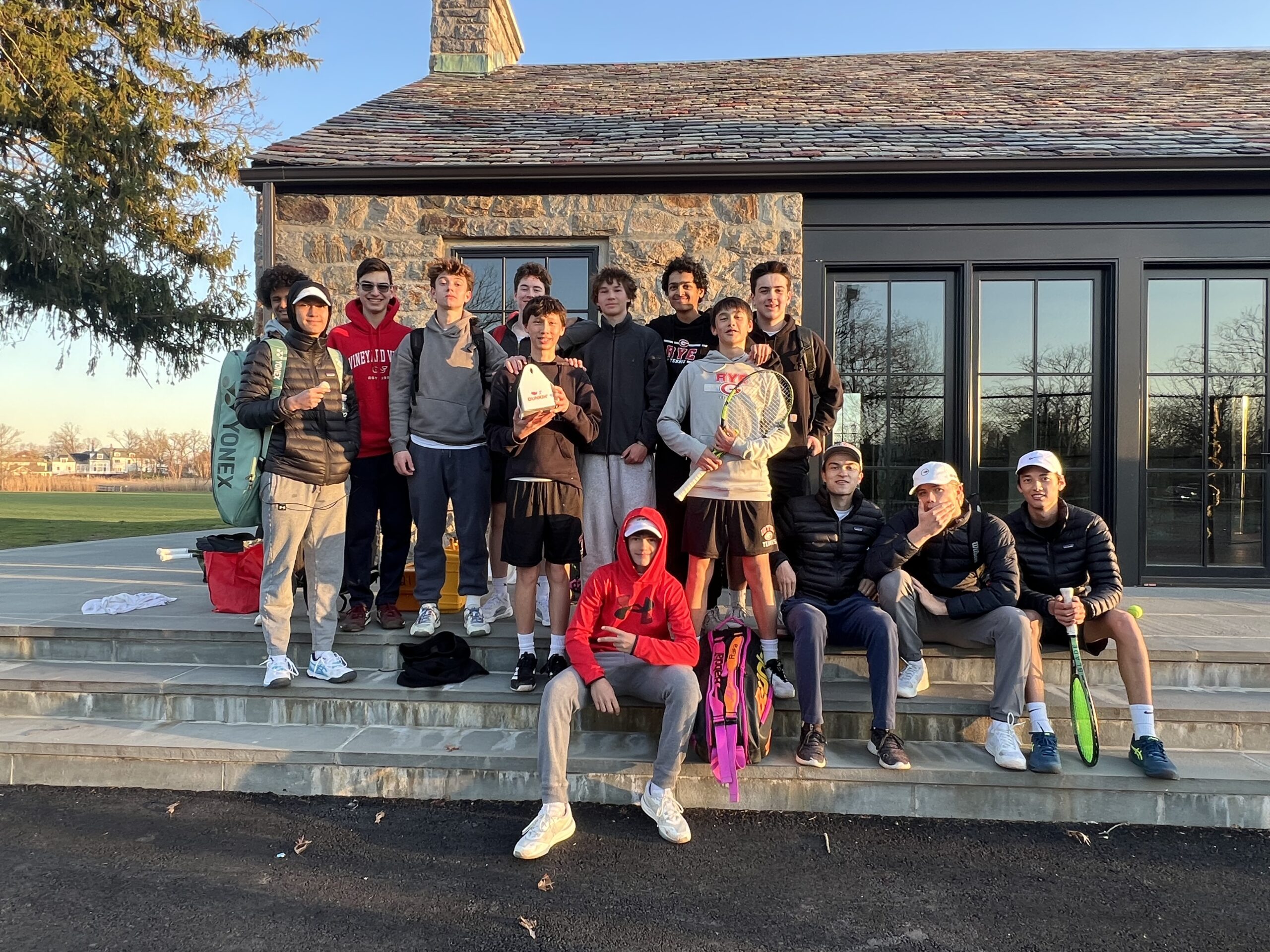 (PHOTO: The Rye Boys Varsity Tennis Team after their win vs Mamaroneck on Wednesday, April 9, 2025. Contributed.)