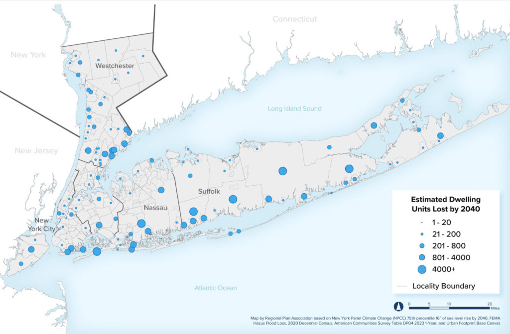 (PHOTO: A new report by the Regional Plan Association reports Westchester County could lose between 6,871 and 12,363 housing units due to flooding by 2040. The underlying data shows that loss for the City of Rye is between 1,000 and 1,900. Source: RPA.) 