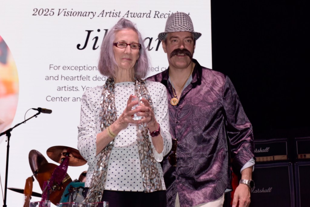 (PHOTO: The Rye Arts Center’s annual benefit Studio 51 on May 15, 2025, raised a record $320,000. Visionary Artist Award Recipient Jill Parry and Rye Arts Center Board President Tom Stokes. Contributed. Credit: Leslye Smith.)