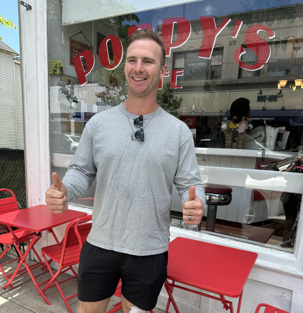 (PHOTO: Pete Alonso ("Polar Bear"), first baseman with the New York Mets, enjoyed lunch with his wife at Poppy's in downtown Rye on Thursday, May 8, 2025. Contributed.)