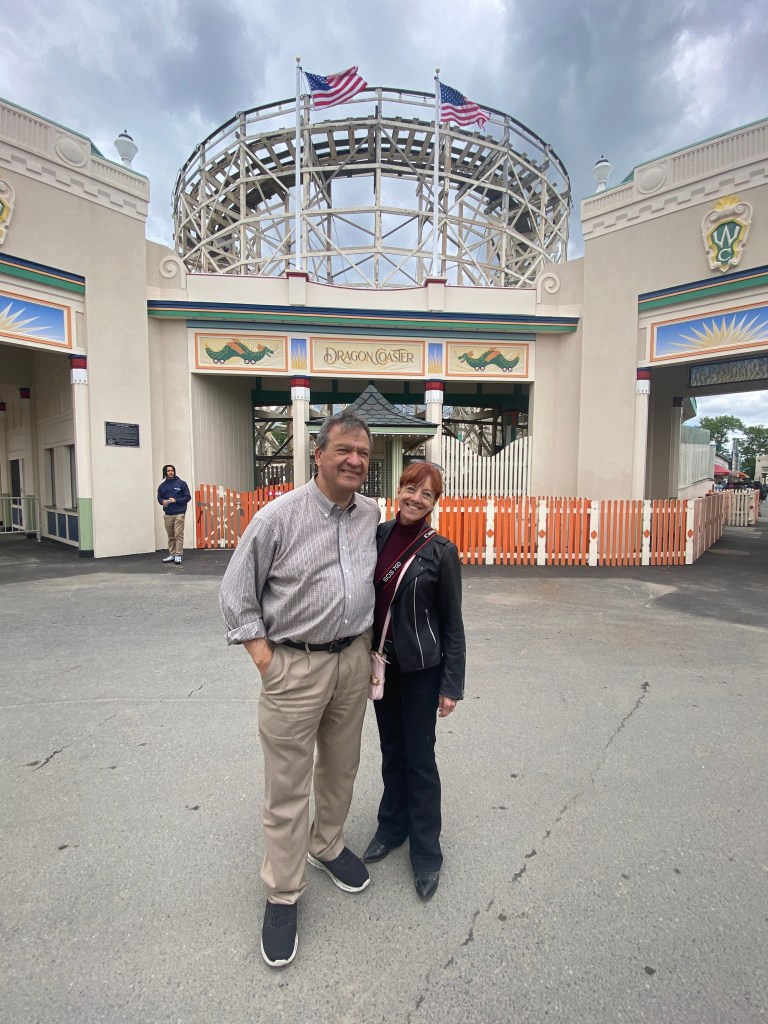 (PHOTO: Opening day for Rye Playland on May 24, 2025. NY-16 Congressman George Latimer and his wife Robin.)