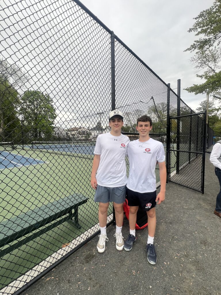 (PHOTO: Rye Boys Tennis' fourth doubles team of Nate Bertisch and Carter Hudspeth from Wednesday, May 7. Contributed.)