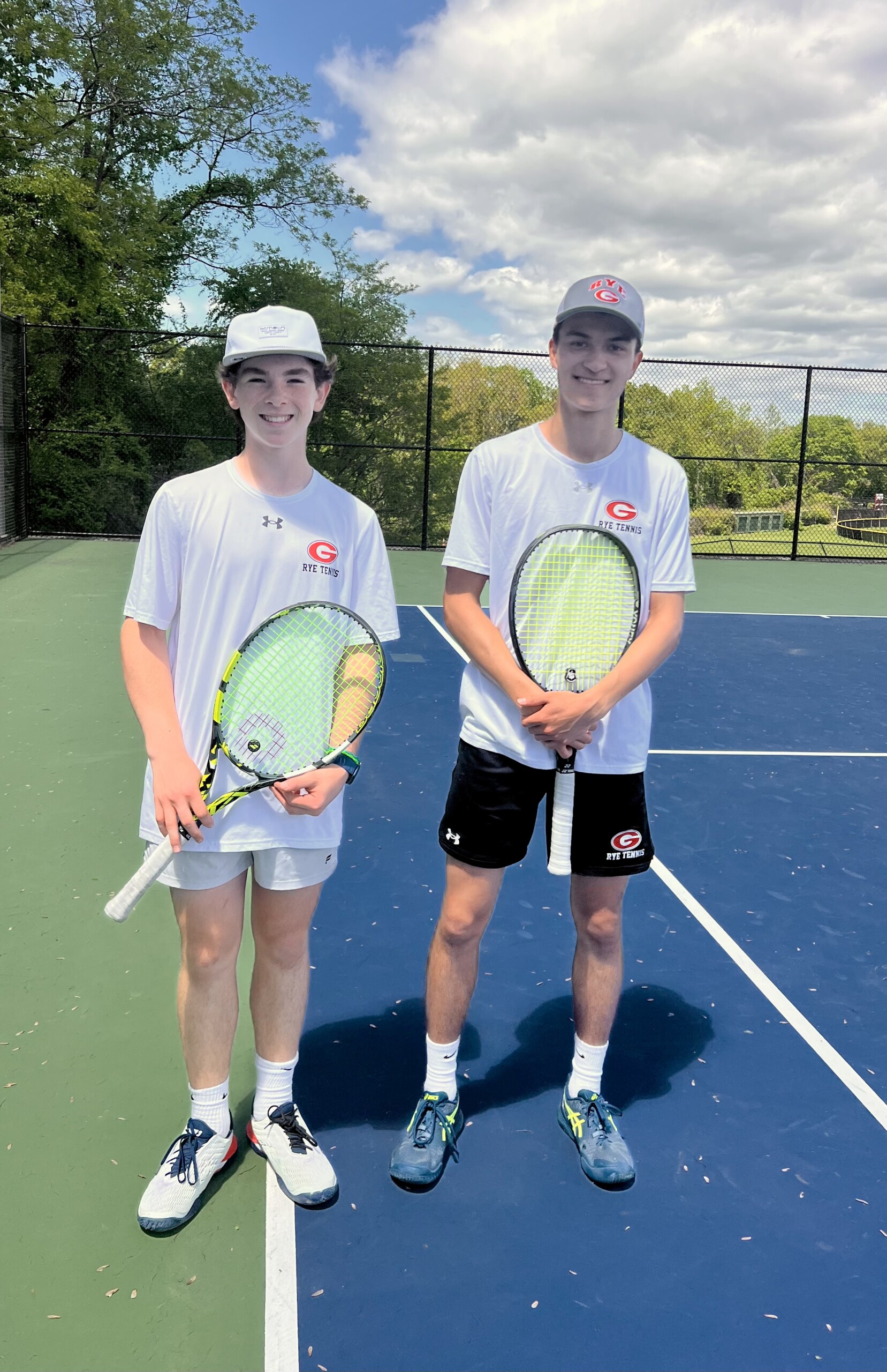 (PHOTO: Grant Lobo (left) and Alex Gordon (right), the top doubles pair for Rye Boys Tennis in 2025, earned All-Section honors on Sunday, May 12. Contributed.)