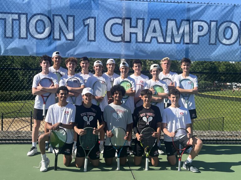 (PHOTO: The Rye Boys Tennis team at round two of the 2025 Section 1 Tournament. Contributed.)