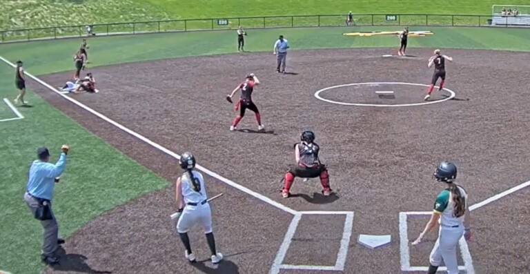 (PHOTO: Rye Softball celebrating a signature win over Lakeland on Saturday, May 3.)