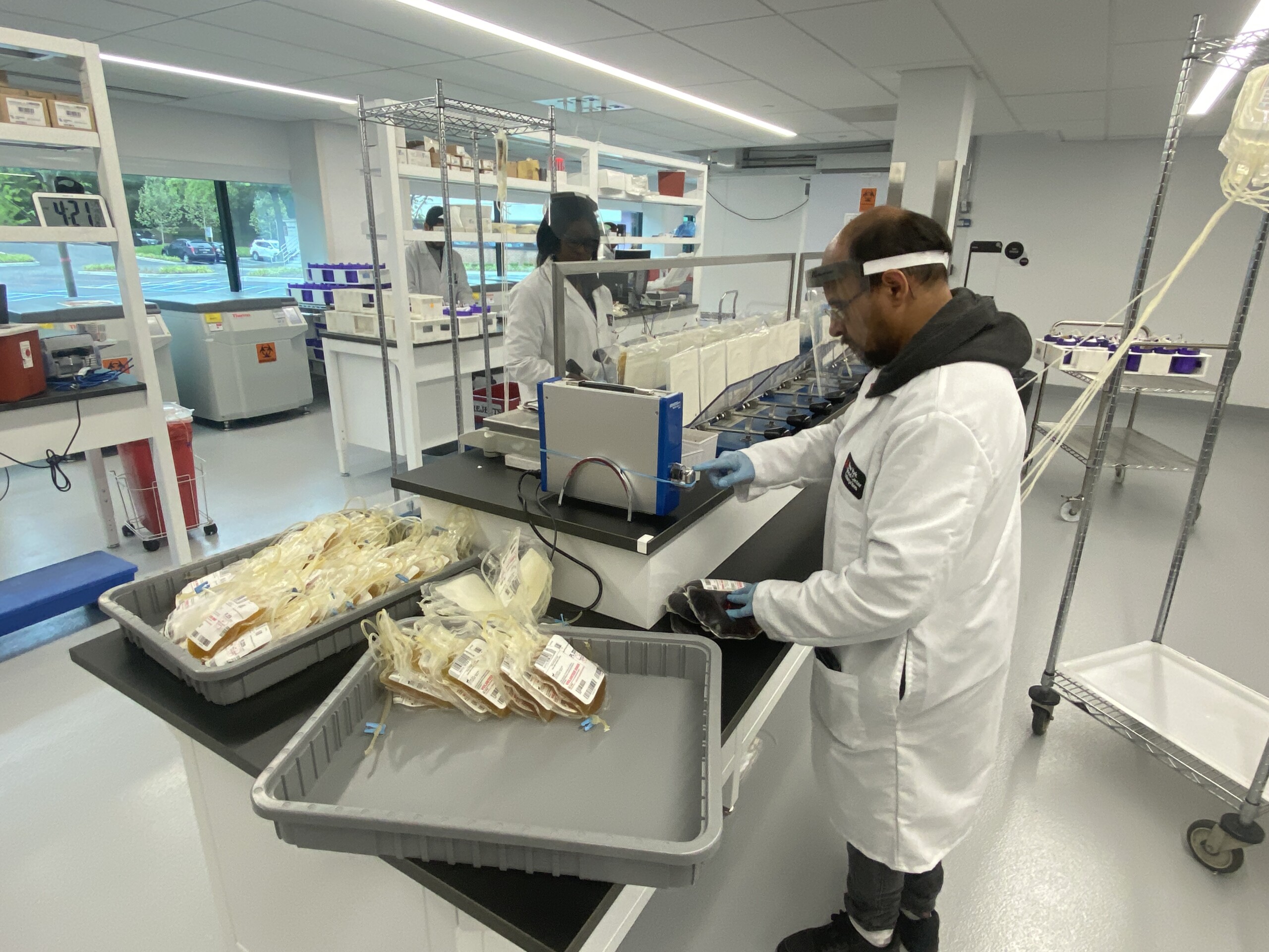 (PHOTO: Blood and platelets being processed the New York Blood Center on its new campus at 601 Midland Avenue in Rye on May 29, 2025.)