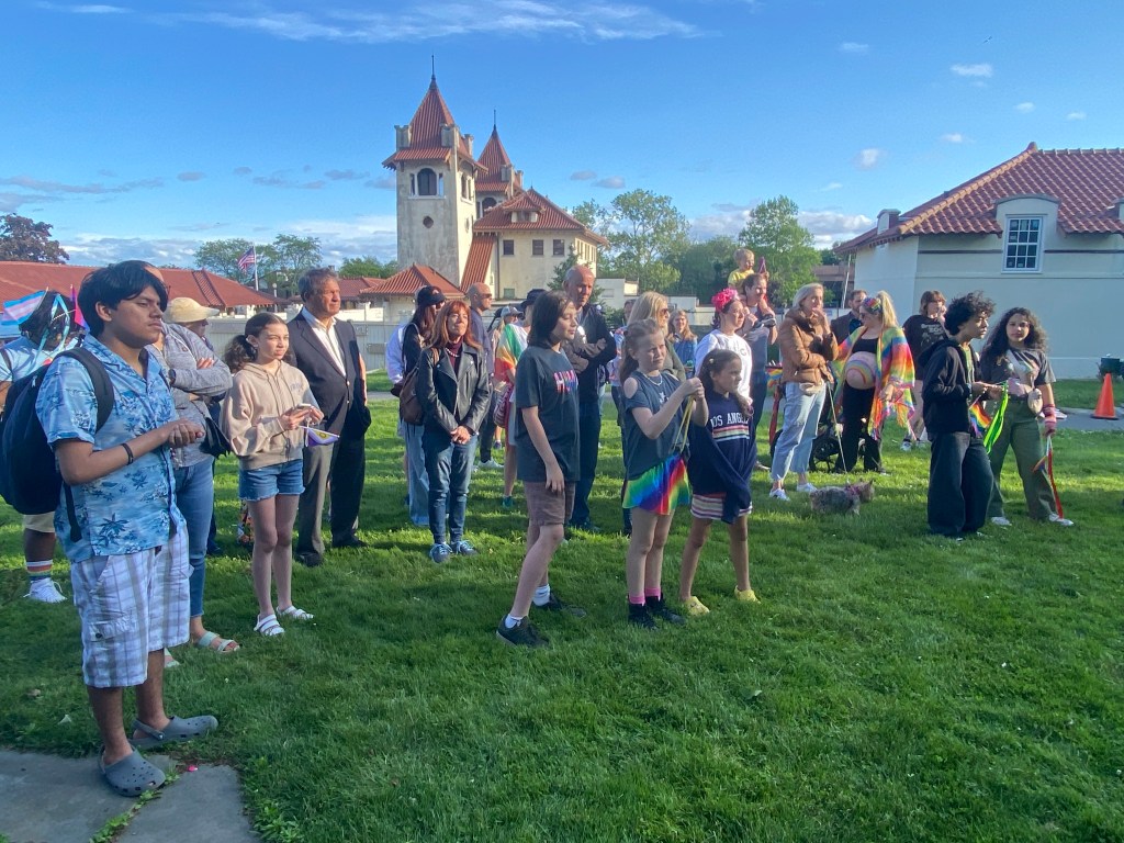 (PHOTO: The Fifth Annual Pride Month Celebration was held in Rye Town Park on May 31, 2025, organized by the Town of Rye, Rye Town Park, and pRYEde. Event goers gathered to listen to remarks.)