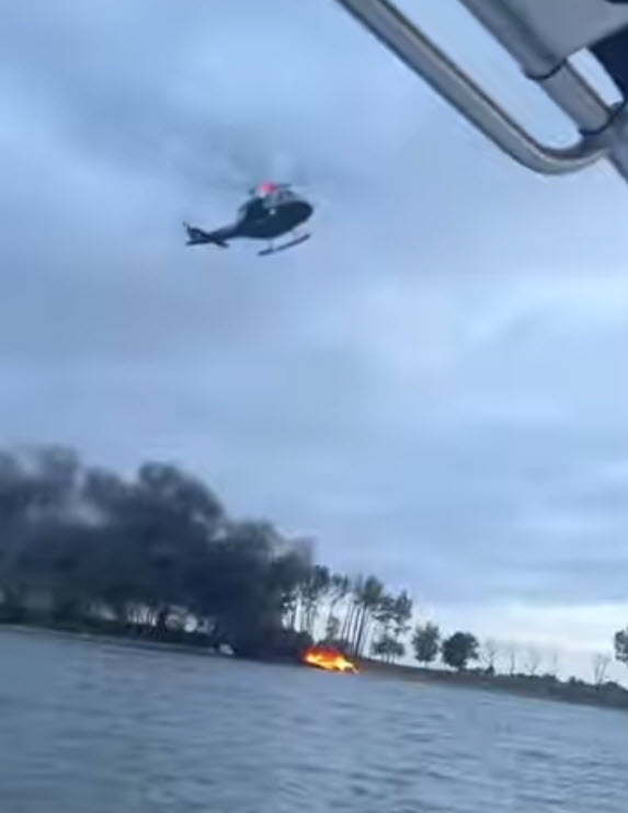 (PHOTO: Two Rye High School 10th graders pulled two men out of the Long Island Sound on Saturday evening, June 7, 2025 after their boat had become engulfed in flames. The rescue took place off Hart Island (in between Execution Rocks and City Island in the waters off the Bronx). Contributed.)