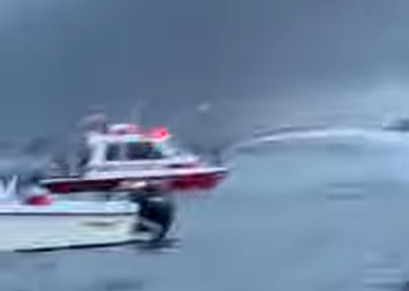 (PHOTO: Two Rye High School 10th graders pulled two men out of the Long Island Sound on Saturday evening, June 7, 2025 after their boat had become engulfed in flames. The rescue took place off Hart Island (in between Execution Rocks and City Island in the waters off the Bronx). Contributed.)