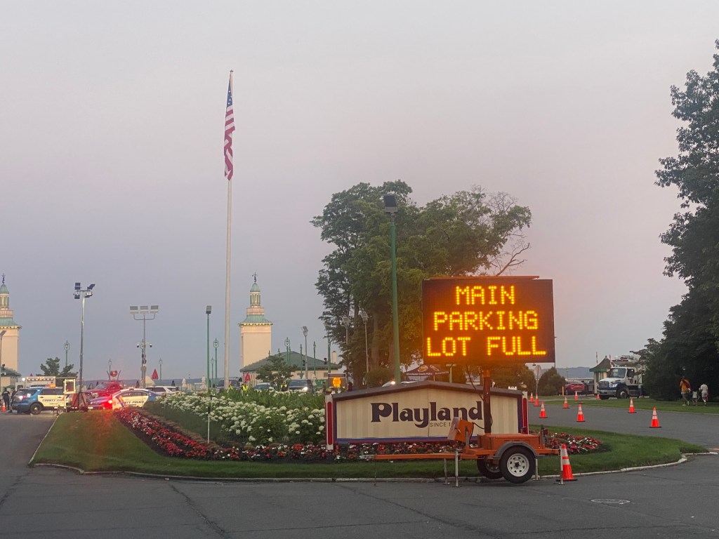 (PHOTO: Oops! Full parking lot for fireworks at Rye Playland on July 4, 2025.)