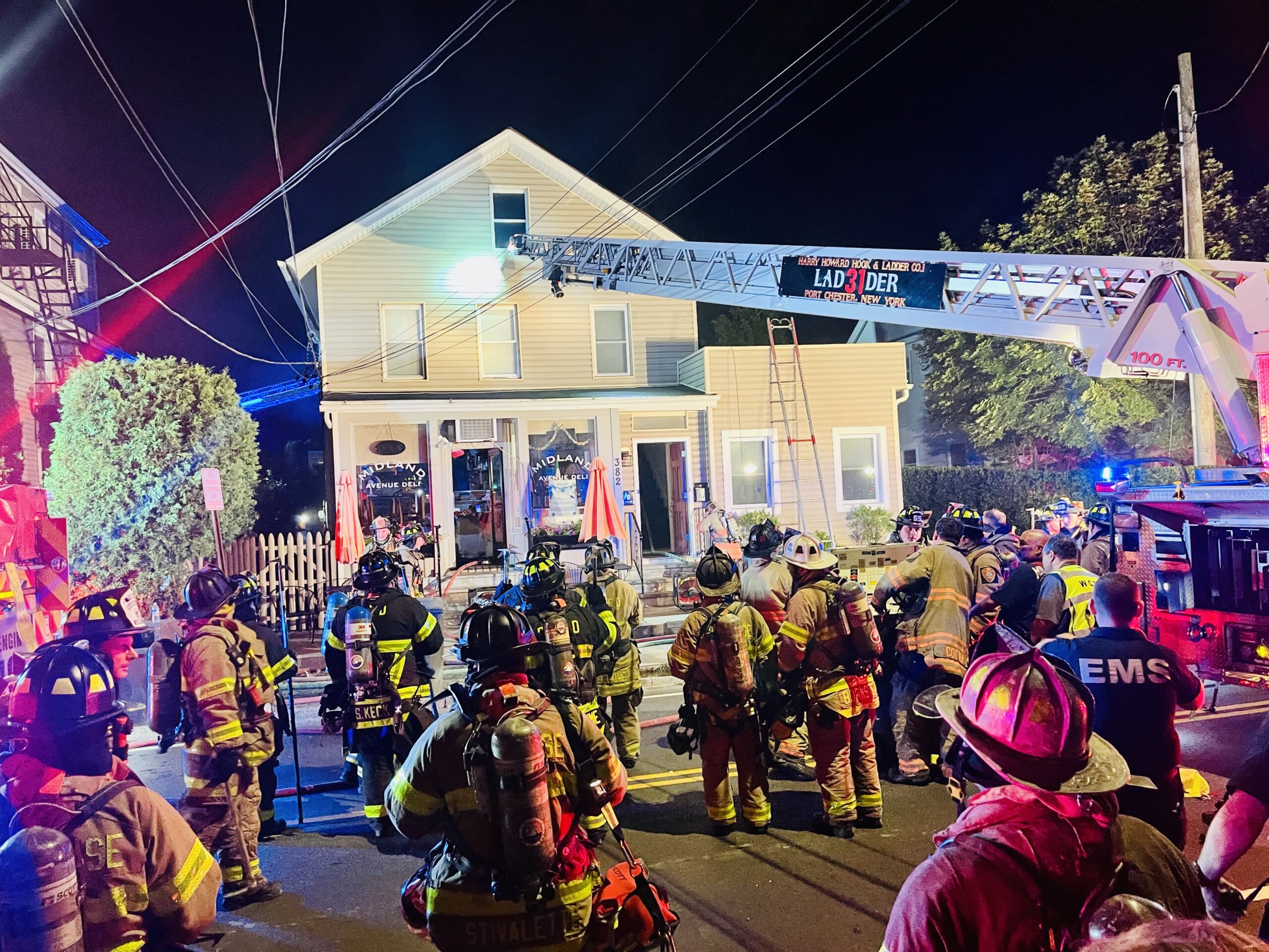 (PHOTO: A fire at Delicias Arellano deli on Midland Avenue on July 28, 2025 will cause the establishment to close temporarily for repairs. Source: Rye FD.)