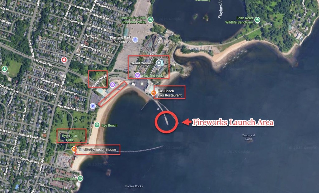 (PHOTO: Playland fireworks launch and viewing areas.)