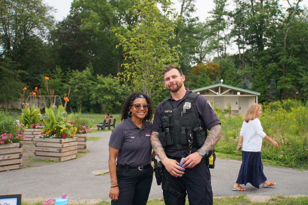 (PHOTO: Rye PD held its third annual National Night Out on August 5, 2025 at Rye Recreation. Assistant to the Commissioner Talia Cole, PO William Plimpton. Credit: Eli Chopra.)