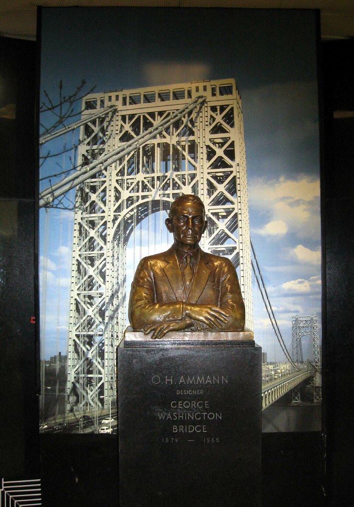(PHOTO: Bust of Othmar Ammann, picture taken in the George Washington Bridge Bus Station in 2008. Public Domain.)